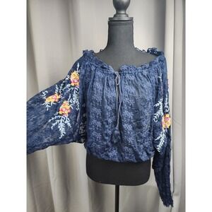 Free People Top Womens S Boho Coquette Festival Floral Embroidered  Cottage